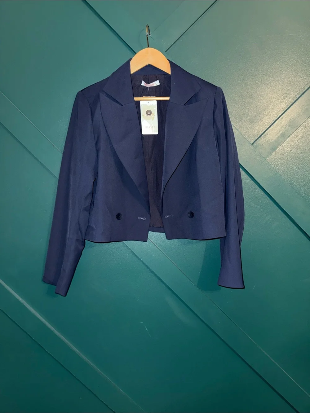 Cropped Double-Breasted Navy Blazer Jacket - Picture 2 of 5